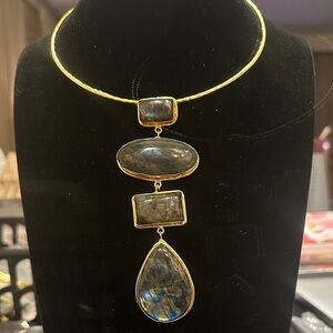 Elegant Gold and Labradorite Stone Necklace